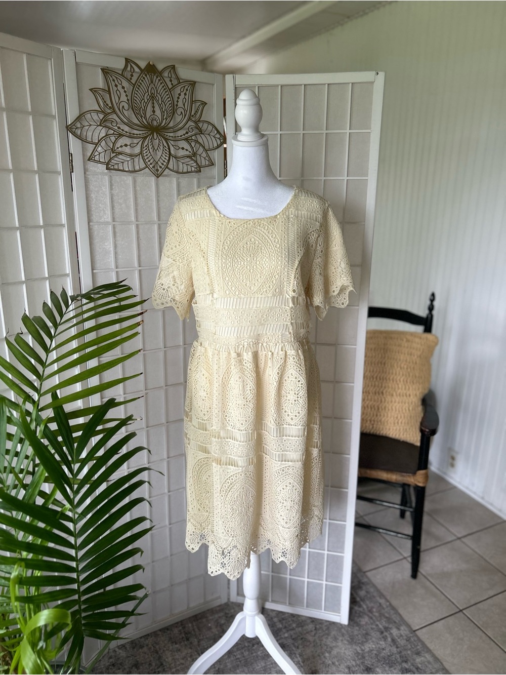 🤍✨ Polagram Ivory Lace Dress | Size Large | Boho Romantic Style ✨🤍